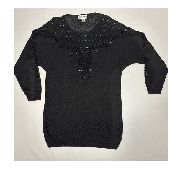 Vintage Y2K Victoria woman, black beaded oversized sweater size 1x - Picture 3 of 12